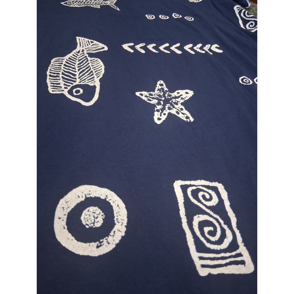 VTG Exist Sports Line Dress Sz L XL Fish Hand Stamped Short Sleeve Cotton Blue - Picture 2 of 7